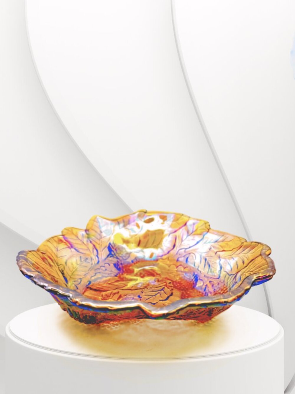Vintage Carnival Indiana Glass Co Loganberry Iridescent Marigold 7" Candy Dish